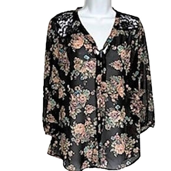 Live 4 Truth Size L Black Floral Sheer Lace Blouse - Picture 1 of 7
